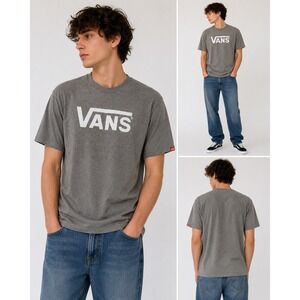 Vans Classic Logo T Shirt Mens Large Gray Short Sleeve Crew Neck Graphic Skate